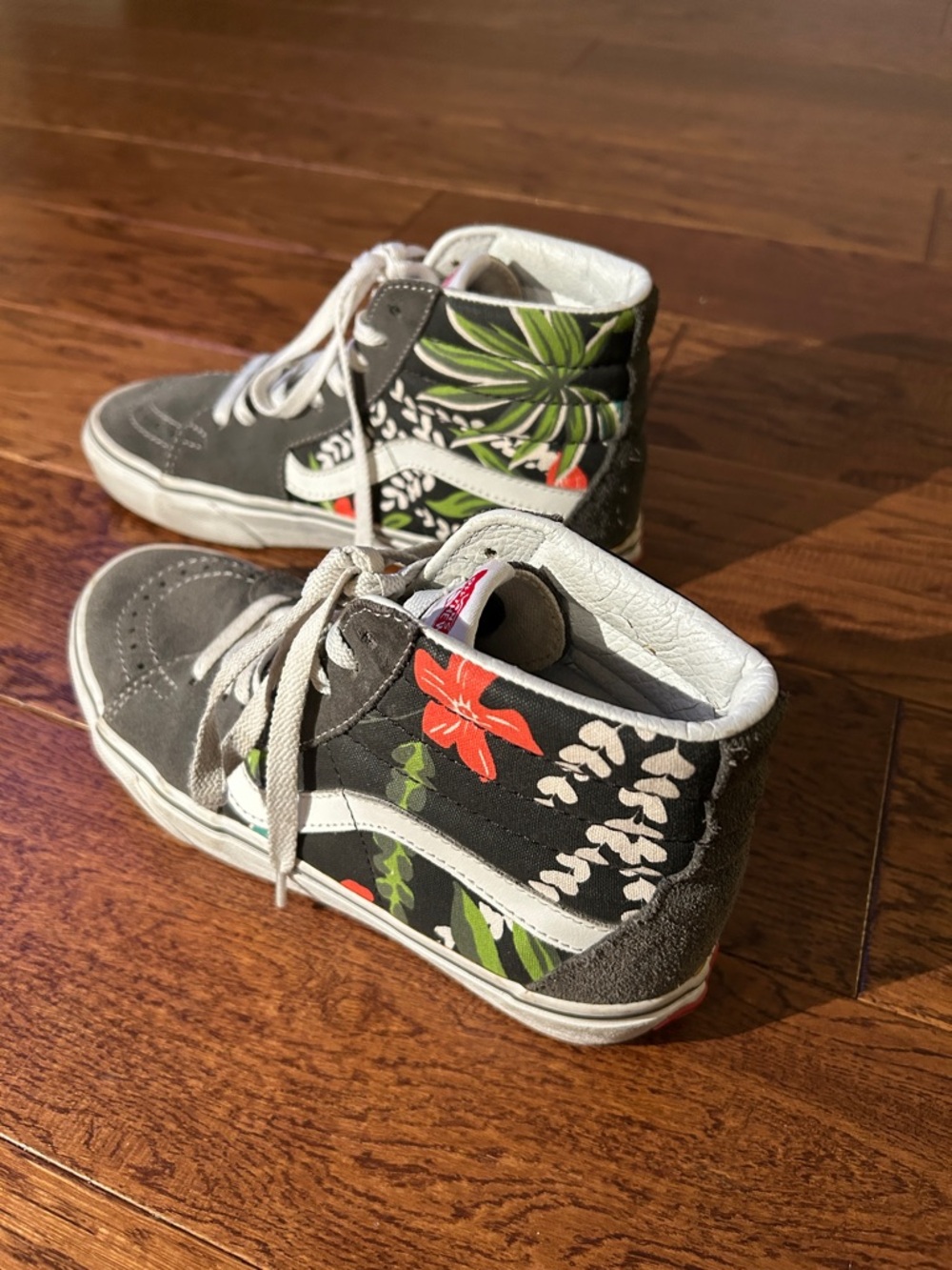 Vans High-Top Sneakers in Gray with Floral & Leaf Accents
